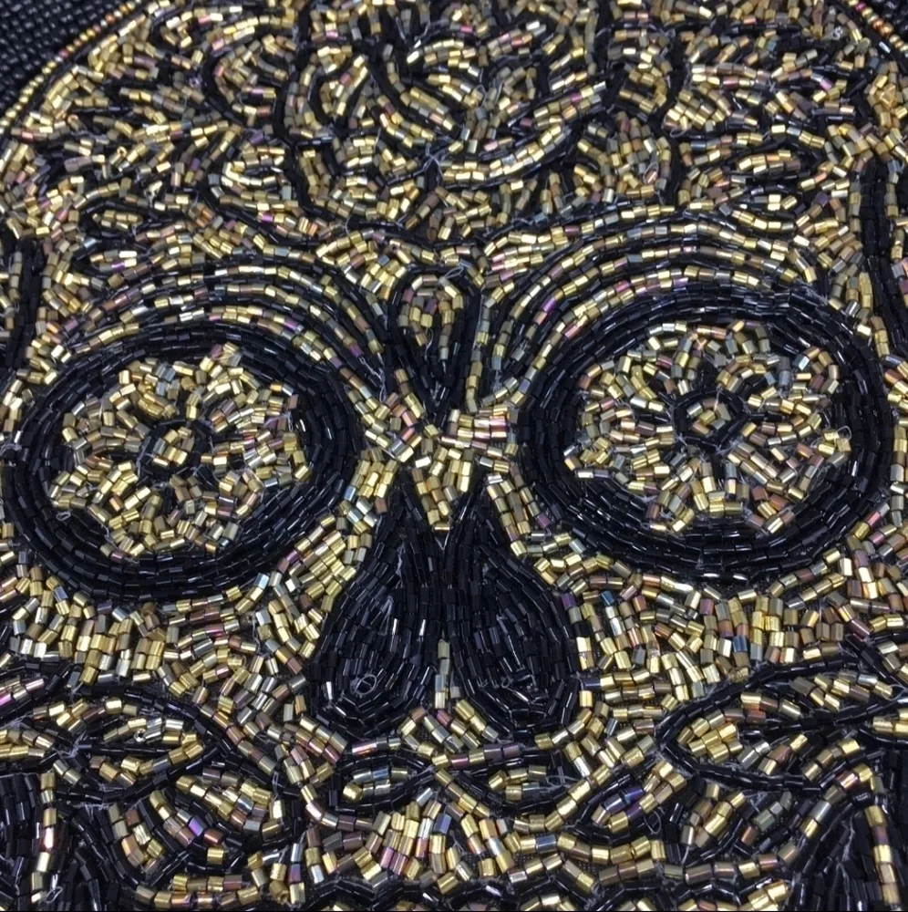 4pc Halloween Sugar Skull Sparkly Beaded Placemat Charger Set Day Of Dead New